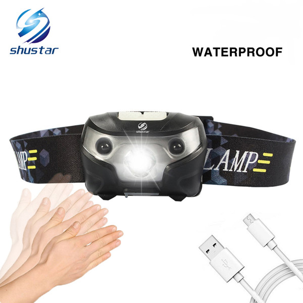 Shustar Rechargeable LED headlamp fishing headlight 3000Lumen Super bright Body Motion Sensor head lamp 4 lighting modes Comes with USB