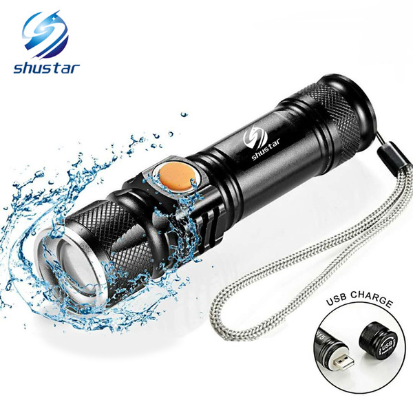 Shustar USB Inside Battery XML-T6 Powerful 2000LM Led Flashlight Portable Light Rechargeable Tactical LED Torches Zoom Flashlight