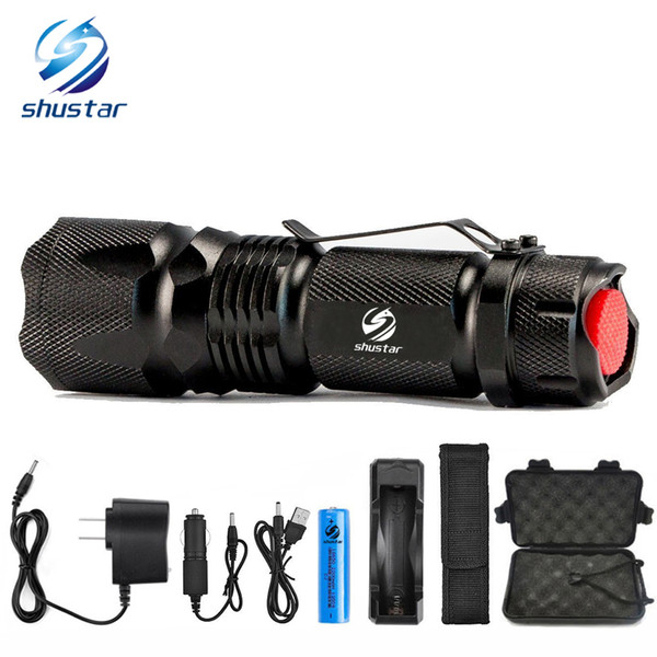 Shustar Tactical Led flashlight Ultra Bright 4000 Lumens XML-T6 L2 Zoomable led torch light use Rechargeable 18650 battery +charger