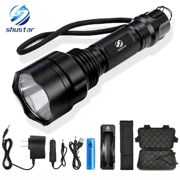 Shustar LED Flashlight XML-T6/L2 Torch 8000Lumens for Riding Camping Hiking Hunting & Indoor Activities with 18650 battery+charger