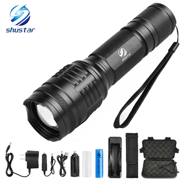 Shustar Powerful LED flashlight XML-T6/L2 8000 Lumens torch 5 lighting modes zoom flashlight Camping light with 18650 battery