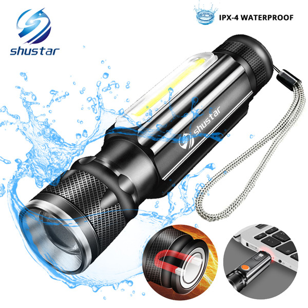 Rechargeable LED Flashlight COB Work light Bicycle Light Zoomable Torch 4 lighting modes Used for camping, cycling, work, etc