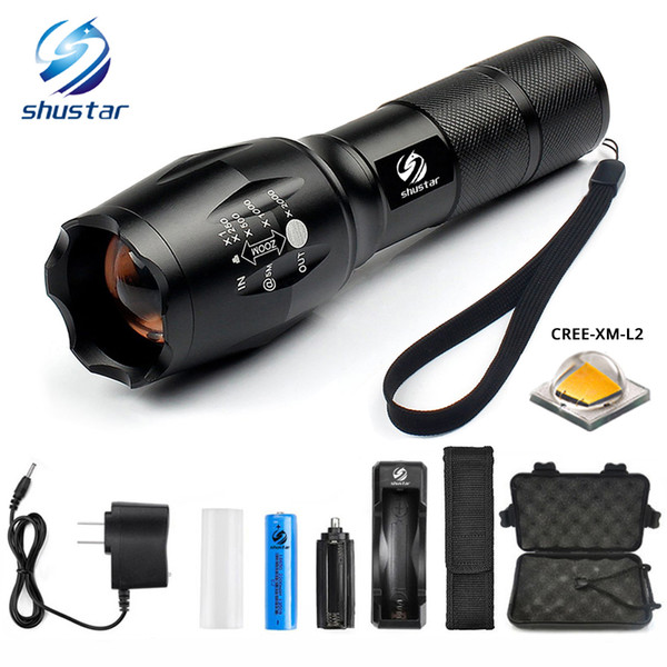 shustar LED flashlight 8000 Lumens XM-L2 Zoomable 5 Modes aluminum Lanterna LED Torch Flashlights For Camping