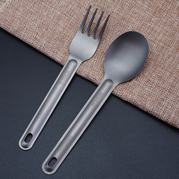 new concise design very handy healthy titanium outdoor camping hiking travel portable creative dinner cutlery tableware set spoon and fork