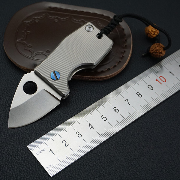 new squirrel outdoor mini pocket knife D2 blade TC4 titanium handle leather packing cute small folding key knife survival camping edc tools