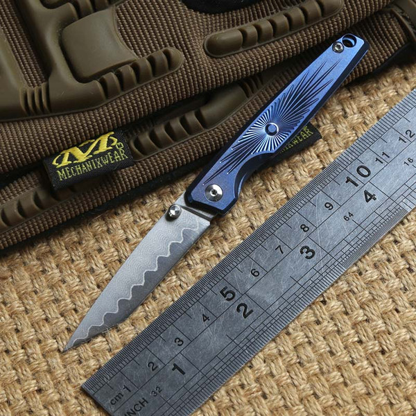 CH Mini knife Damascus blade TC4 Titanium Handle Pocket cutter Tactical folding knife outdoor gear camping hunting survival knives EDC tools