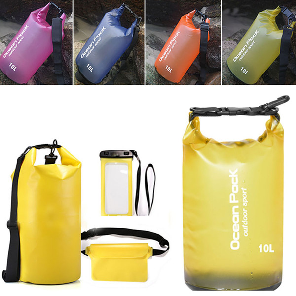 Waterproof Dry Bag 10L PVC Travel bucket storage beach bag with Adjustable Shoulder Straps for Boating Kayaking Rafting Folding Bag