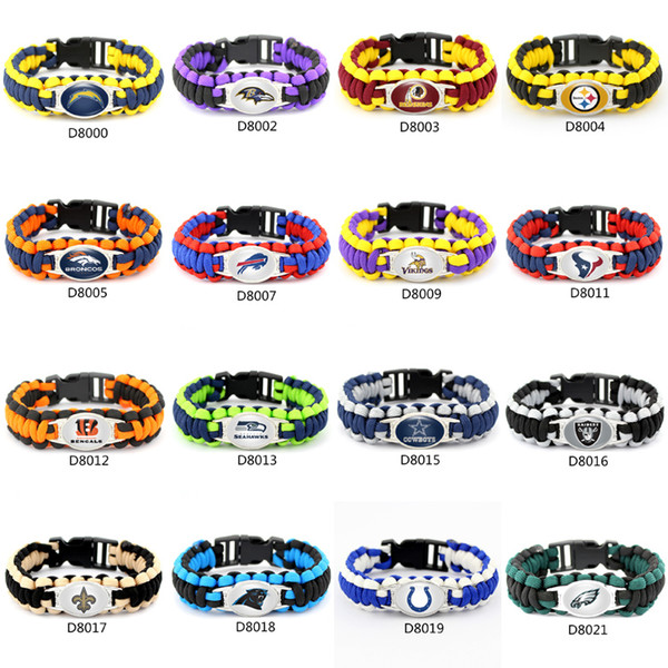 Fashion Footbal Team Charm Paracord Survival Bracelet Sport Friendship Outdoor Camping Bracelets Mix color 50 pcs DHL