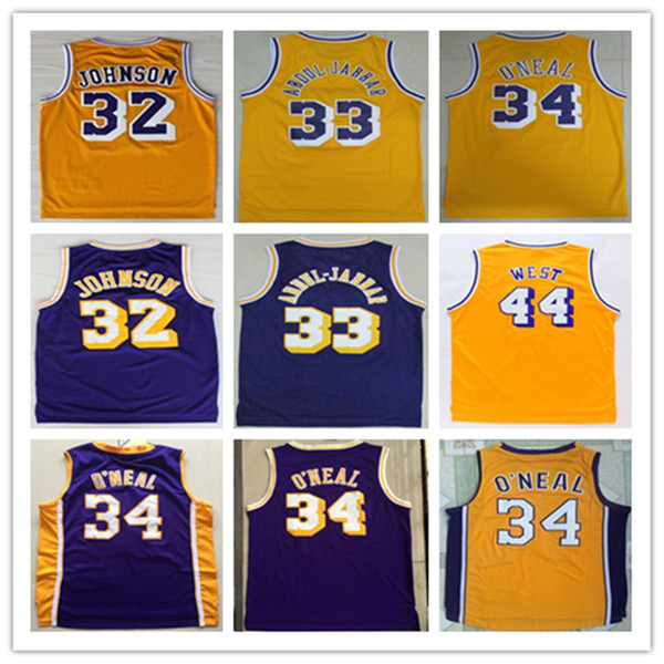 Best Men Jerseys 33 Earvin Johnson Jerseys 34 Shaquille O Neal 44 Jerry West Russell 33 Kareem Abdul Jabbar embroidery Jersey