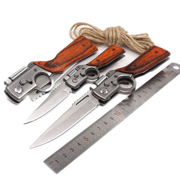 HOT AK47 RIFLE Gun Pocket Tactical Folding Knives 440 Blade Pakka Wood Handle Camping Outdoors Survival Knives With LED Light