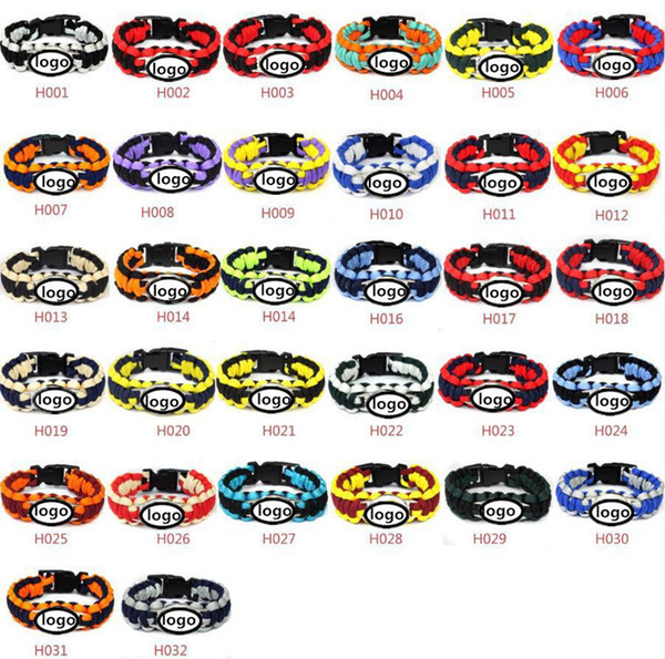 Mix Styles Football Team Paracord Survival Bracelets Custom Made Camping Sports Bracelet Customized logo team umbrella bracelet