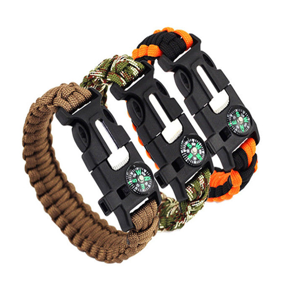 Outdoor Survival Tactical Bracelet with Compass Paracord rope Whistle Flint Fire