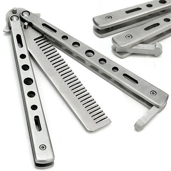 hot sale Silver Practice Butterfly Knife Trainer Training Folding Knife Dull Tool Outdoor Camping Knife Comb