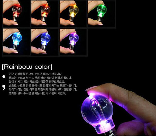 2016 Creative LED lighting bright Mini light bulb Colorful flash key chain Keychain Flashlight Light Bulb Key Ring Keychain Lamp Torch