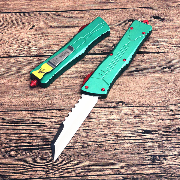 MT A10 UTX S E T E D E Camping Knife Green Aluminum Handle Automatic Double action Plain Survival Camping gear knives