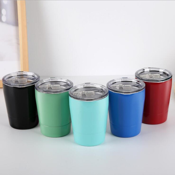 8 Colors 9oz Kids Milk Cup Stainless Steel Cup Coffee Mug Stemless Wine Glass Car Mugs with Lids and Straw Hydration Gear CCA11283 20pcs