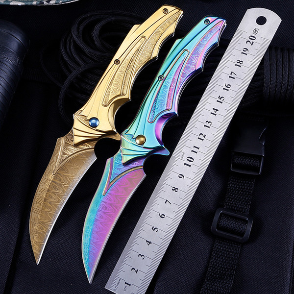 High end quality Colorful Survival Pocket Folding Knife Wood Handle Titanium Finish Blade Tactical Knife EDC Pocket Knife Knives