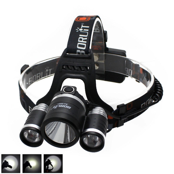 Boruit 8000LM 3X XM-L2 LED 30w Headlight Headlamp RJ-5001 Head Headlamps Torch USB Lamp Charge Multifunctional charging