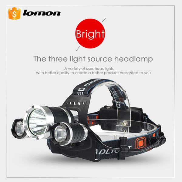 3 LED Headlamp Super Bright Rechargeable LED Headlight White Red Light Three Lights Source CREE XML T6 Headlight 2 X 18650 Battery +Charger