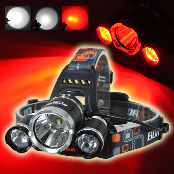 BORUIT 6000LM 3x Cree XM-L T6 White+2R5 Red LED 18650 Headlamp Headlight Head Torches USB Lamp Charge