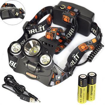 Boruit 8000LM 3X XM-L2 LED Headlight Head Torch 30W Headlamp+2x18650+USB Charger