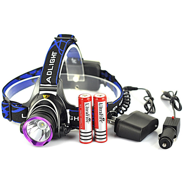 2016 HOT 1800 Lumens CREE XM-L T6 Headlamp Headlight Flashlight Focusing accessories 18650 Battery + AC Charger + Car Charger