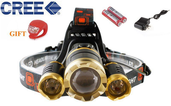 Gold Head 5000LM CREE XML T6 Zoomable Headlamp Head Torch Flashlight Rechargeable Led Headlight Outdoor + 18650 Battery Charger