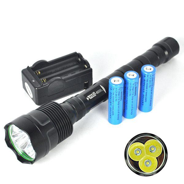 6000LM Linternas 3T6 LED Tactical Flashlight Torch Lampe Torches Camping Torcia + Rechargeable 18650 Battery Charger Free Shipping