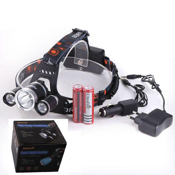 Boruit RJ-3000 5000Lm CREE XM-L T6+2R5 LED Headlamp Headlight Flashlight accessories AC Charger + Car Charger + 18650 Battery