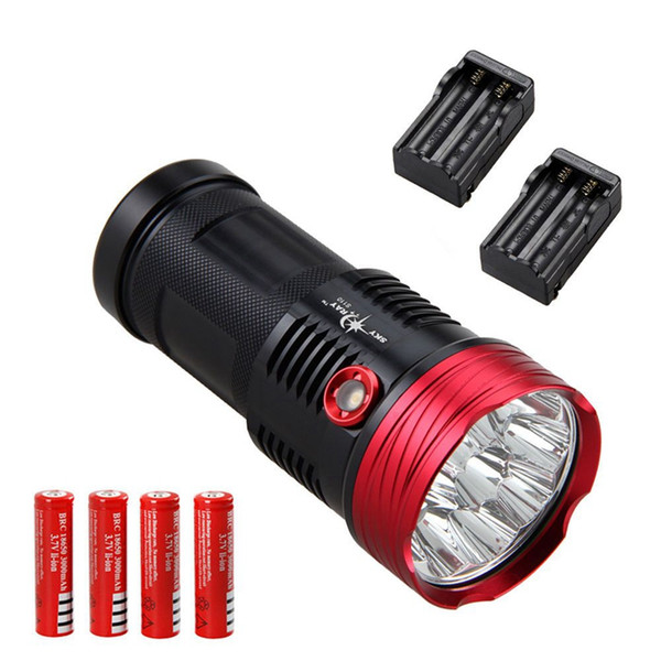 SKYRAY Bright 12000LM 10x CREE XM-L T6 LED Flashlight Torch Light + 18650 Battery Charger Free Shipping