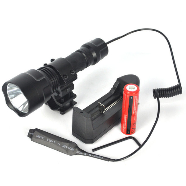 Ultrafire C8 1300LM Tactical Flashlight CREE XM-L T6 LED Flashlights Torch Light 18650 Battery Charger Remote Pressure Switch Mount