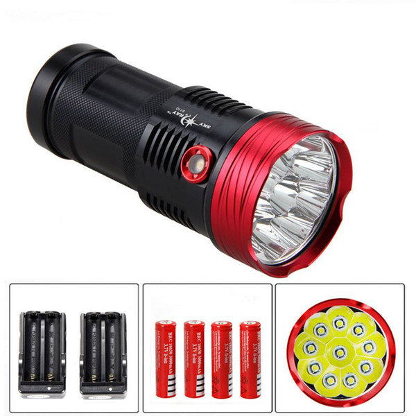 SKYRAY Superbright 15000LM 10x CREE XM-L T6 LED Flashlight Torch Light including 4*18650 Battery + 2*Charger Free Shipping