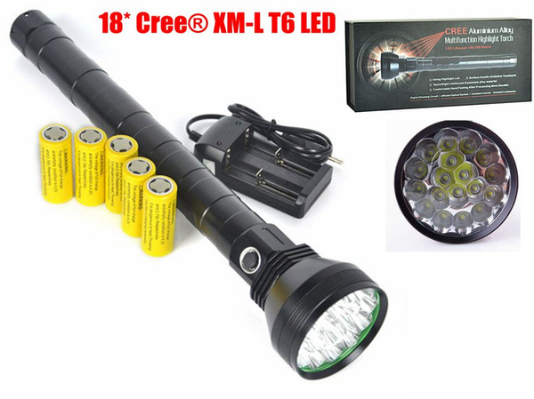 2016 New High Power LED Flashlight 22000 lumens 18*CREE XM-L T6 Torch Tactical Flashlight Lantern Hunting Outdoor Light