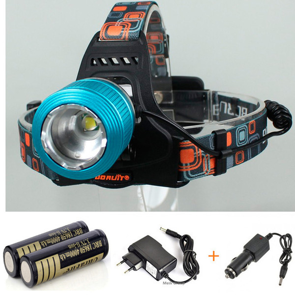 Boruit 2000Lumen Cree Xm-l T6 LED Rechargeable Headlamp Headlight Zoom lens accessories AC Charger 18650 Battery Car Charger