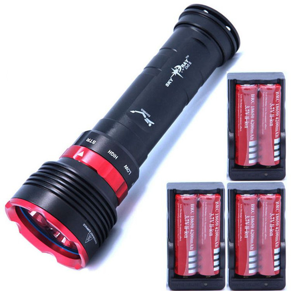 8000lm Underwater Diving Flashlight 5 x Cree XM-L2 LED Torch Light Waterproof Brightness Lamp LED Lantern + 6*batteries + Charger