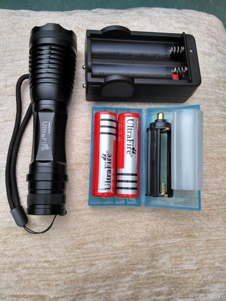 UltraFire 1800Lm CREE XM-L T6 Zoomable LED Flashlight Torch 18650 Battery/Charger/Storage Box/Electric Torch Set BLACK