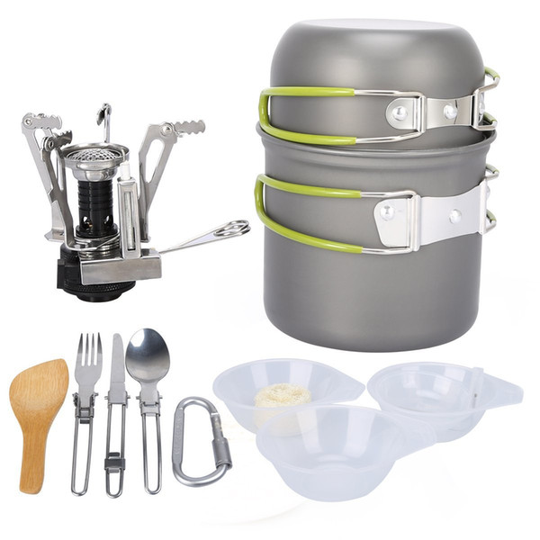 High Quality Outdoor Portable Folded Tablewear Cooking Picnic Camping Kitchen Cookware Bowl Pot Pan Set Camping Kitchen Tools