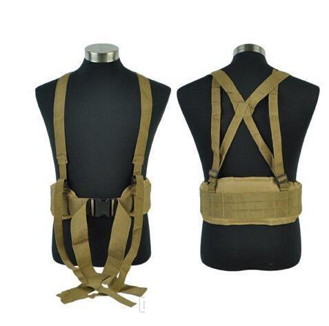 Airsoft Molle Tactical Combat Waist Padded Belt with H-shaped Suspender Adjustable High Quality Nylon Cummerbunds