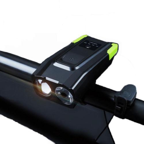 USB Rechargeable Bicycle Lamp with Horn 2 LED BikeFront Light 6 Lighting Modes Cycling Headlight Camping Waterproof Flashlight