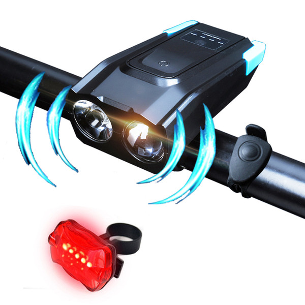 Bike Light Set USB Rechargeable Battery LED Bicycle Front Lamp Safety Rear Lights With Horn Bell Waterproof T6 Headlight