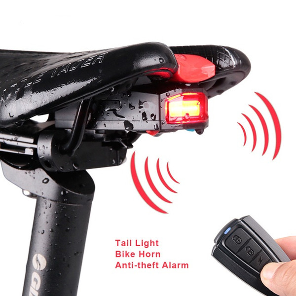 4 In 1 Bicycle Bike Rear Taillight Security Lock Anti-theft Intelligent Alarm Wireless Remote Control LED Bike Tail Lamp with Horn