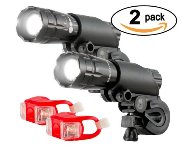 Aircraft Aluminium Waterproof 300 Lumen LED Bike Light Set (Headlight, TailLight), 2 Pack