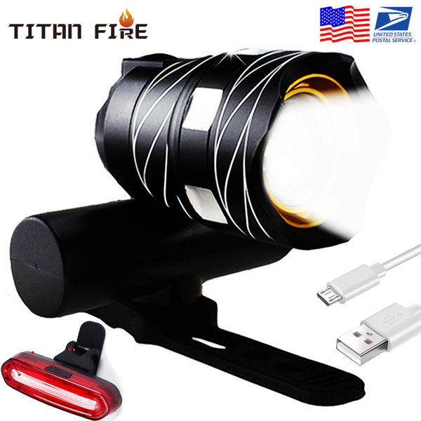 Zoomable T6 LED Light Bike Bicycle Light Set USB Rechargeable Headlight Flashlight Waterproof Cycling Lamp for Bike