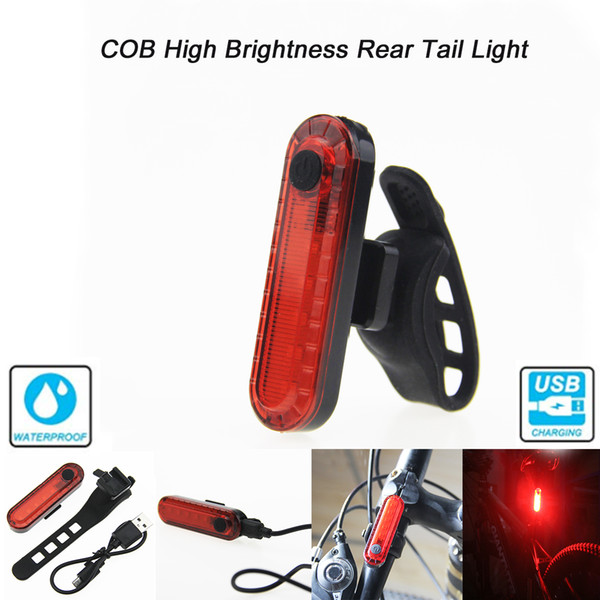 Bike Tail Light COB High Bright Rear Safty Lamp RED Warning Light Smart USB Safty Rechargable Light With Fixed Rubber