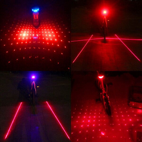 2 Laser + 5 LED Cycling Bicycle Bike Taillight Safety Warning Lamp Flashing Alarm seatpost Light Caution Alert Ray Flicker