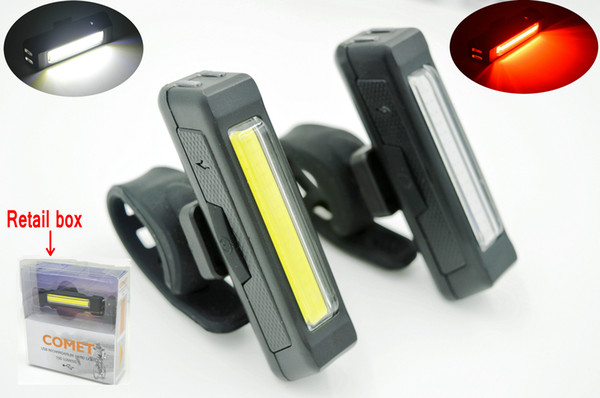 High quality USB Rechargeable Head Light COB Bike Bicycle Front Rear Tail Helmet Lamp Handlebar Frame tube Flashing 6 Mod lights