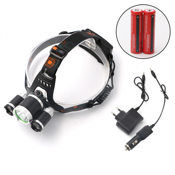 5000LM LED T6+2R5 Headlamp Headlight Head Lamp Flashlight Torch Lantern Fishing Light+18650 battery +Car AC Charger