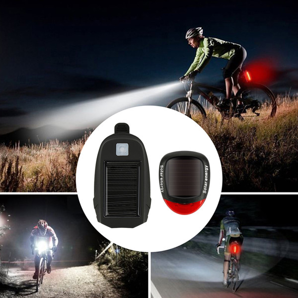 Cycling Safety Front Rear Lights Combination T6 Solar Charging Headlights+ Black Solar Bike Taillights Suit Bike Accessories