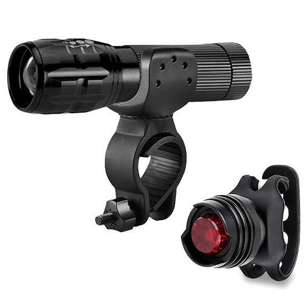 Hot Zoom Flashlight LED Bicycle Light Front HeadLight Waterproof Bike Lights + Bicycle Clip Mount + Rear Lights sets Free DHL