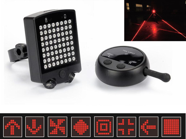 2016 New product 64 LED Laser Bicycle Rear Tail Light USB Rechargeable With Wireless Remote Bike Turn Signals Safety Warning Light Free DHL